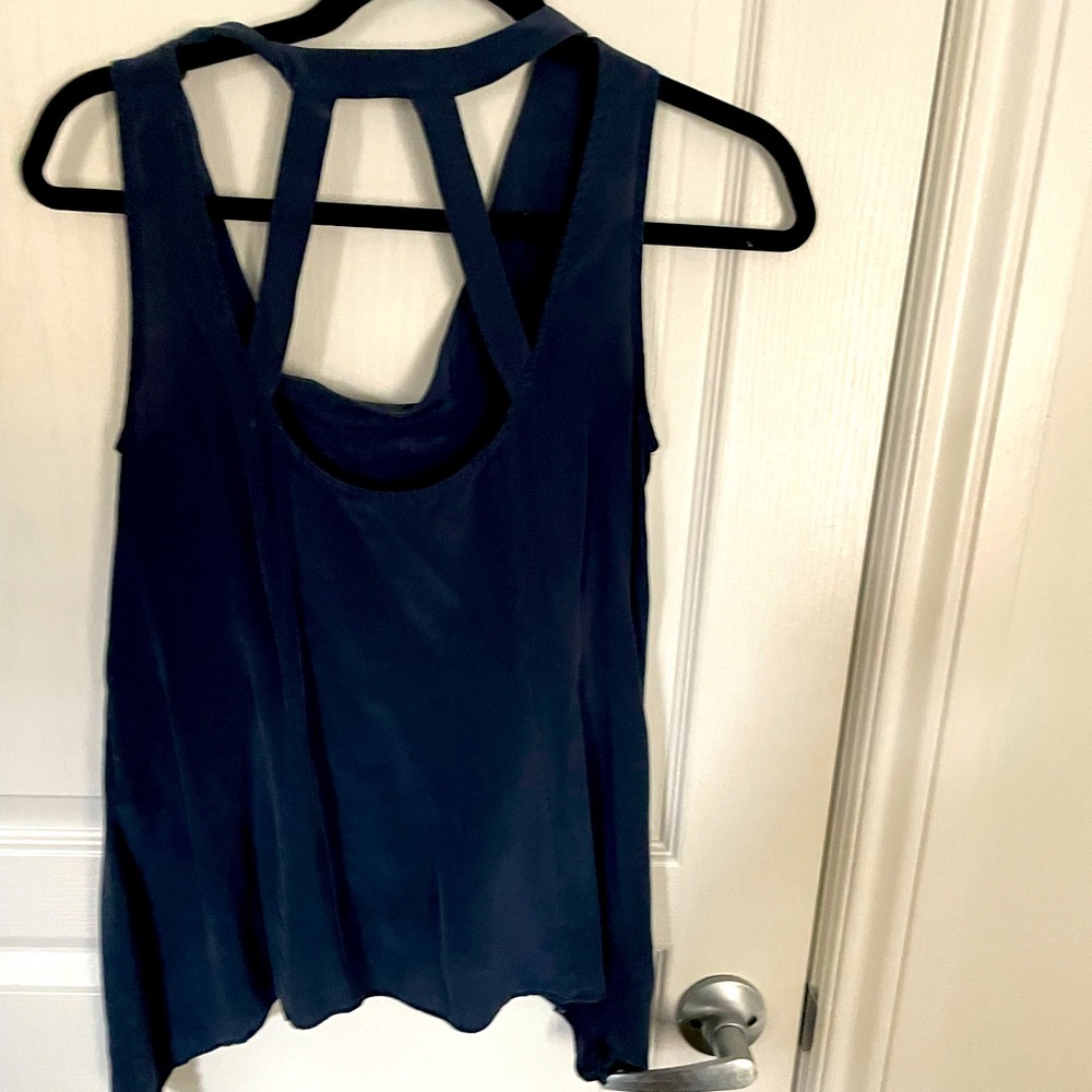 Blue sleeveless blouse